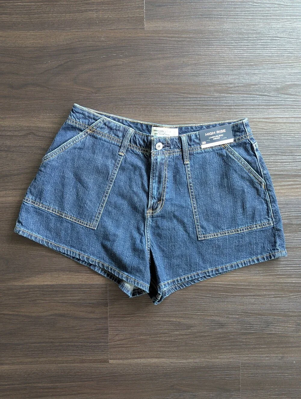 NWT A&F High Rise Linen Blend Denim Shorts 29 Summer Beach 90s Minimalist Style - Picture 3 of 7